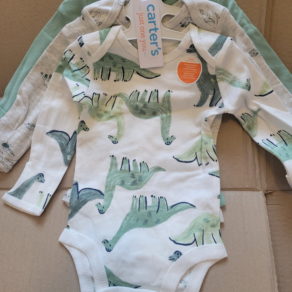 (Casepack Of 12) Carter's White One-Piece Bodysuit with Green Dino Print